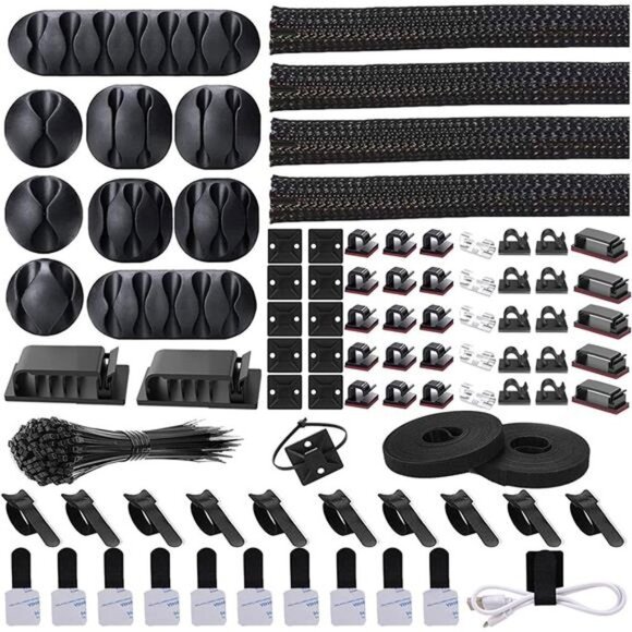 Cord Management Organizer Kit 4 Cable Sleeve Split with 41Self Adhesive Cable - Picture 1 of 6